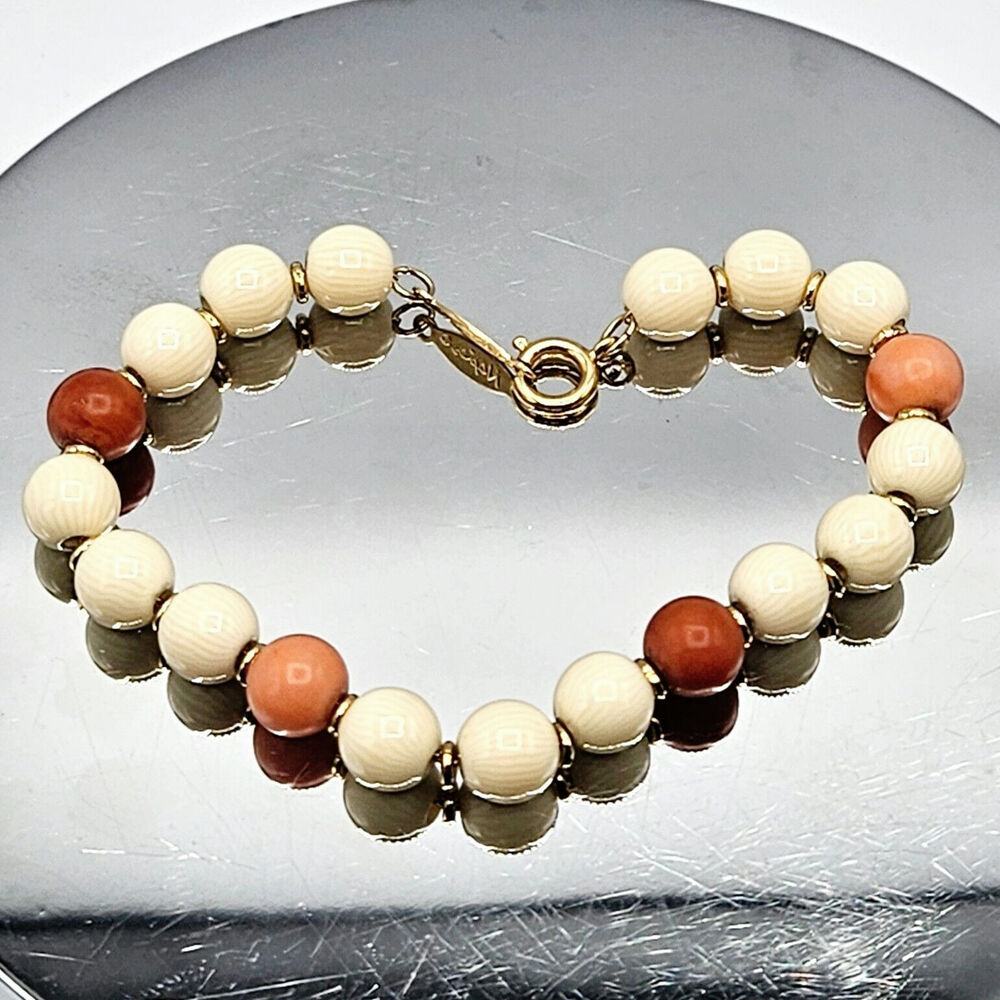 VTG Y2K Napier Signed Bracelet Cream Orange Bead‎ Fashion Jewelry